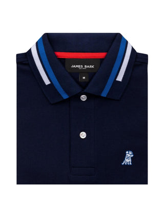 Long Sleeve Striped Polo Shirt - Navy A215