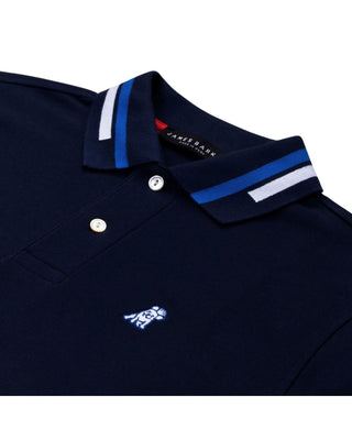 Long Sleeve Striped Polo Shirt - Navy A215