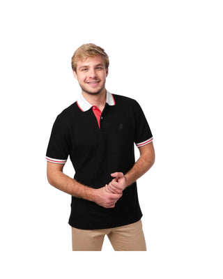 Men's Striped Red Accents Polo Shirt - Black Beauty SV02