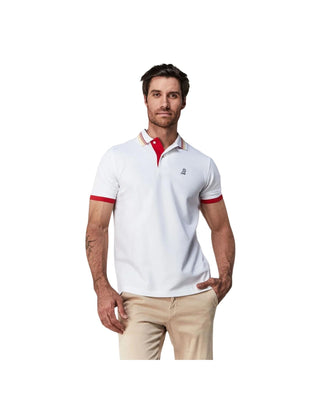 Men's White Red Stripe Details Polo Shirt - White A11