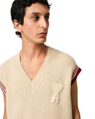 Ribbed Sleeveless V-Neck Sweater - White/Cream