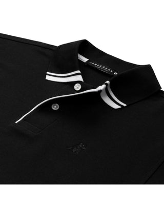 Men's Striped Accents Pique Polo Shirt - Black Beauty A167