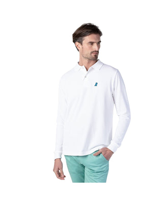 Men's Long Sleeve Polo Shirt- White A108