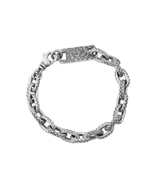 Oval Link Crosshatch Texture Bracelet